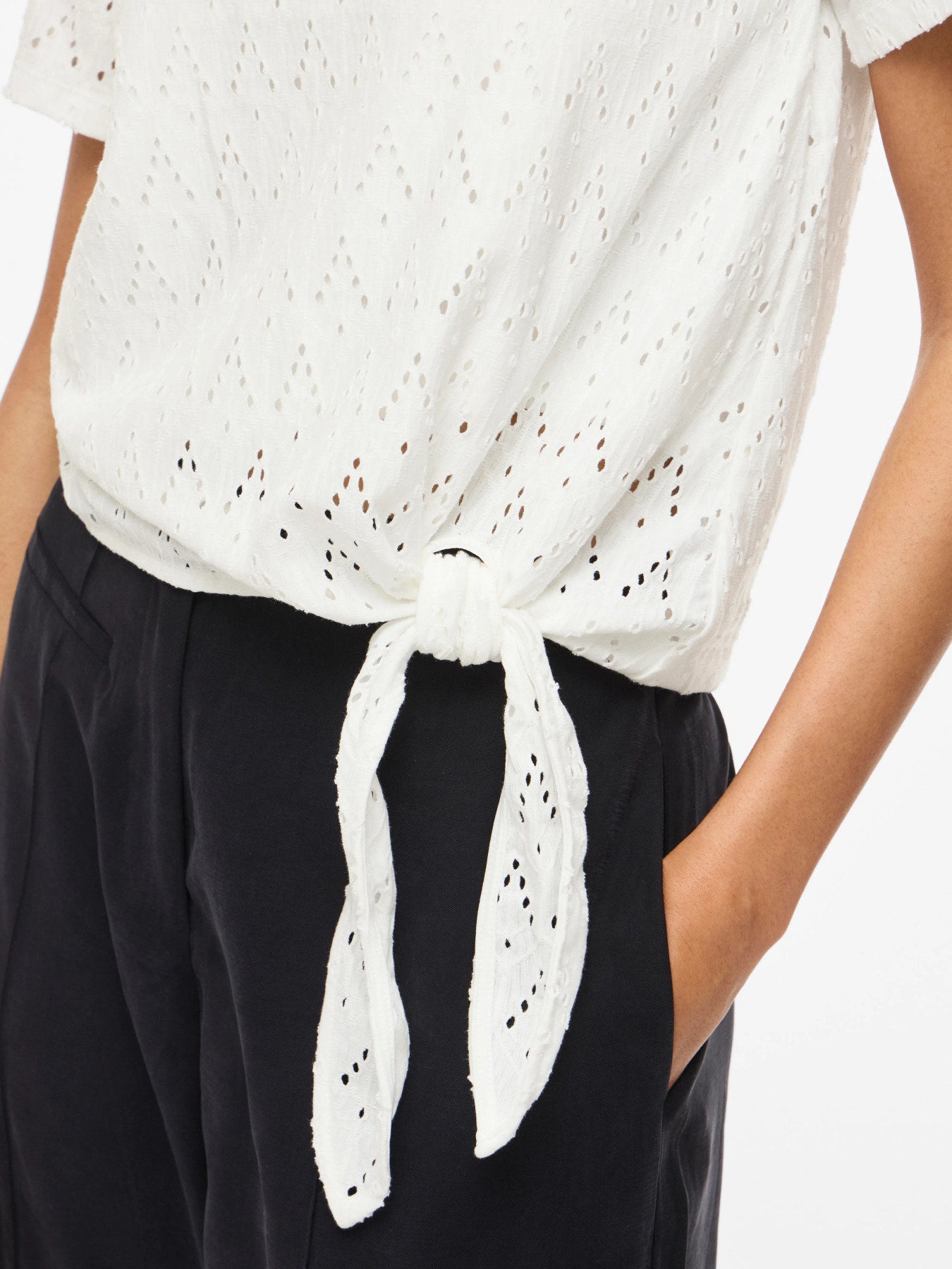 Vila Top VIAMALINA OPEN O-NECK S/S TOP/VOL/PB - Snow White
