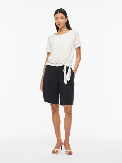 Vila Top VIAMALINA OPEN O-NECK S/S TOP/VOL/PB - Snow White