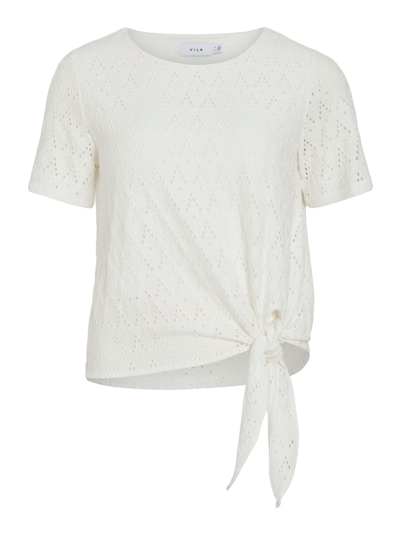 Vila Top VIAMALINA OPEN O-NECK S/S TOP/VOL/PB - Snow White