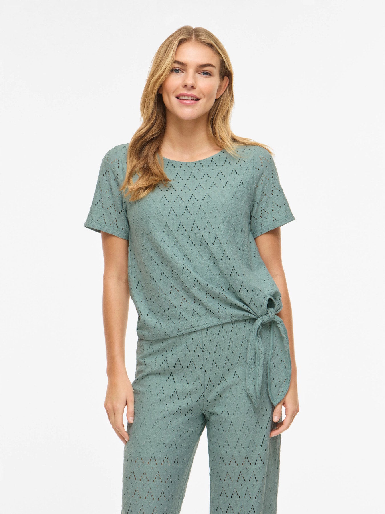 Vila Top VIAMALINA OPEN O-NECK S/S TOP/VOL/PB - Blue Surf