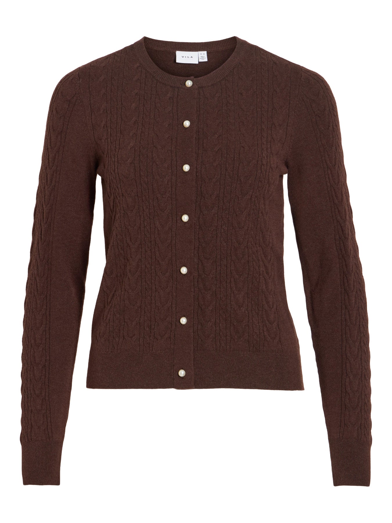 Vila Strickjacke Zopfmuster Langarm Strick Cardigan Coffee Bean