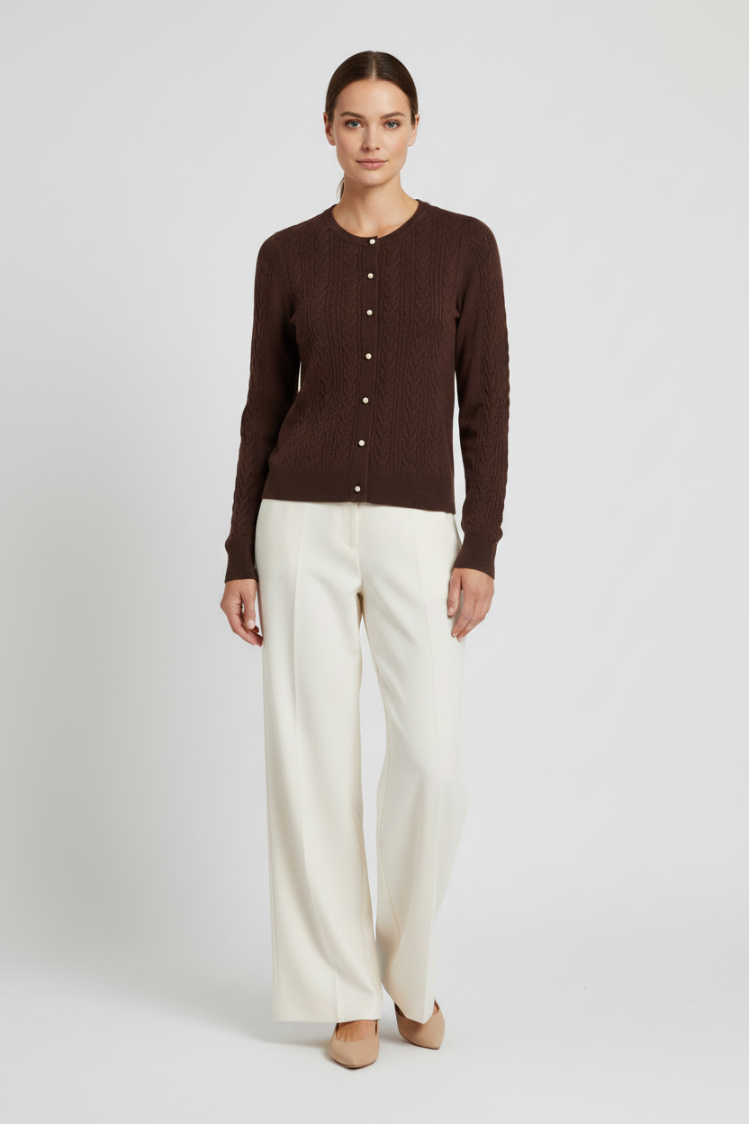 Vila Strickjacke Zopfmuster Langarm Strick Cardigan Coffee Bean