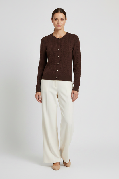 Vila Strickjacke Zopfmuster Langarm Strick Cardigan Coffee Bean