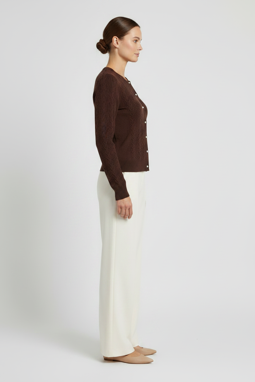 Vila Strickjacke Zopfmuster Langarm Strick Cardigan Coffee Bean