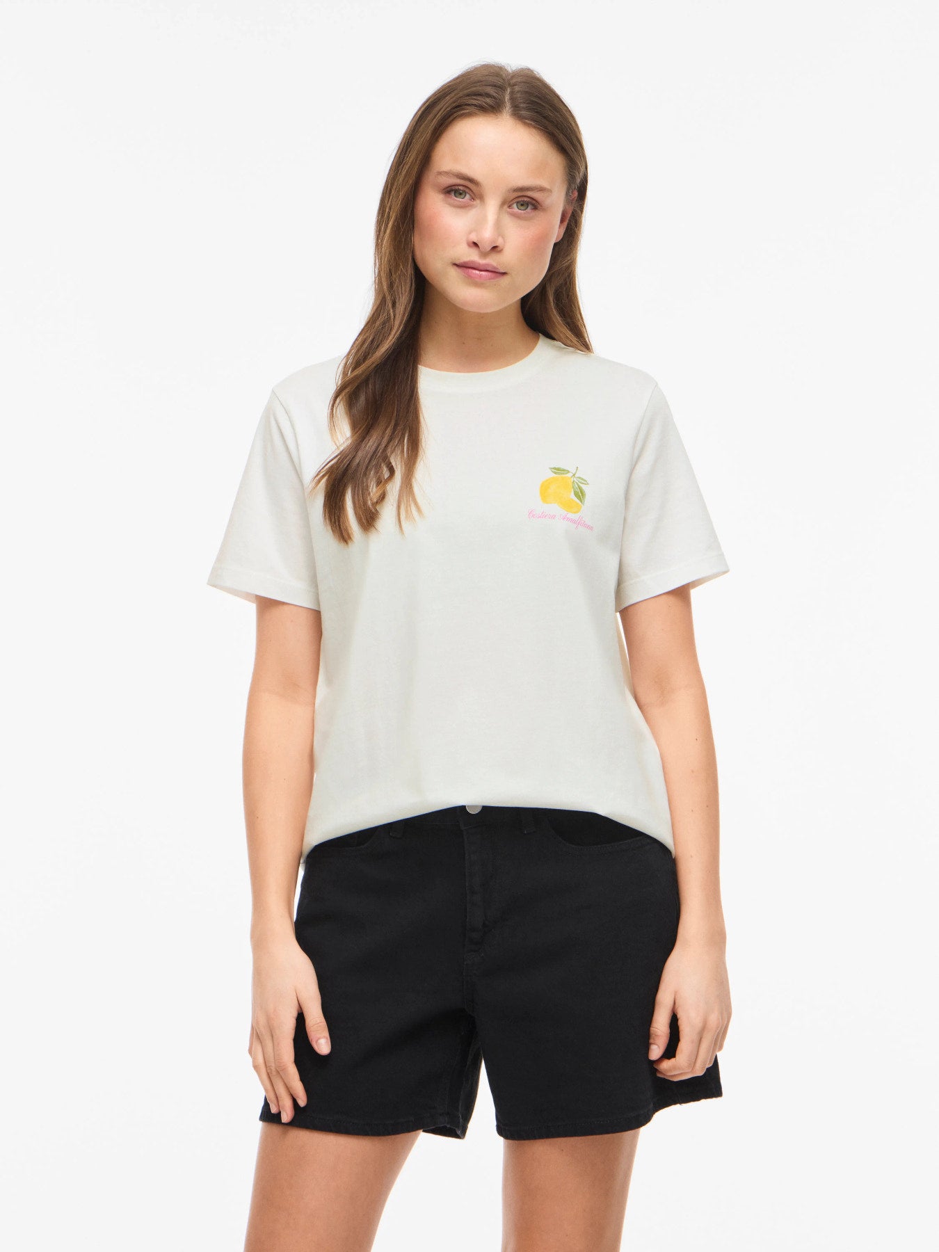 Vila T-Shirt VISYBILLA O-NECK S/S LEMON TOP/PB - Snow White LEMON FIJI FLOWER
