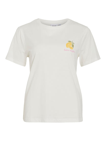 Vila T-Shirt VISYBILLA O-NECK S/S LEMON TOP/PB - Snow White LEMON FIJI FLOWER