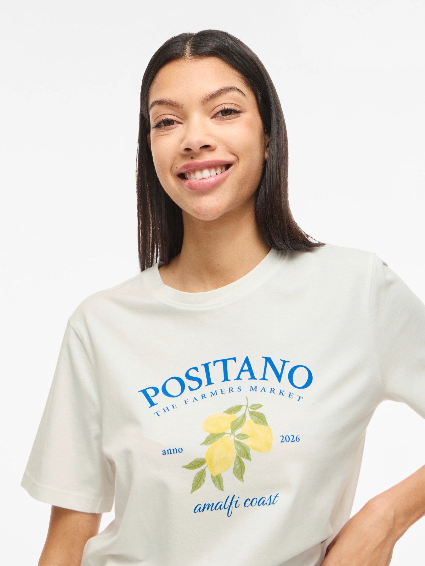 Vila T-Shirt VISYBILLA O-NECK S/S LEMON TOP/PB - Snow White POSITANO VICTORIA BLUE