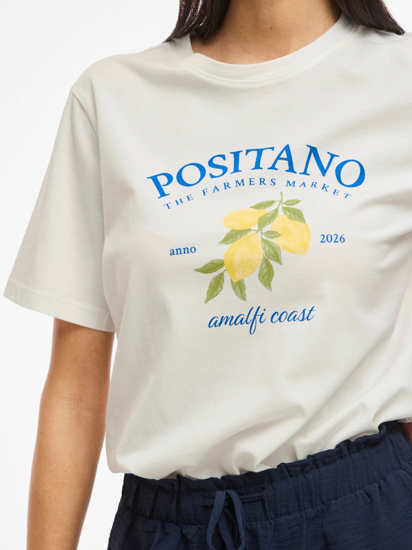 Vila T-Shirt VISYBILLA O-NECK S/S LEMON TOP/PB - Snow White POSITANO VICTORIA BLUE