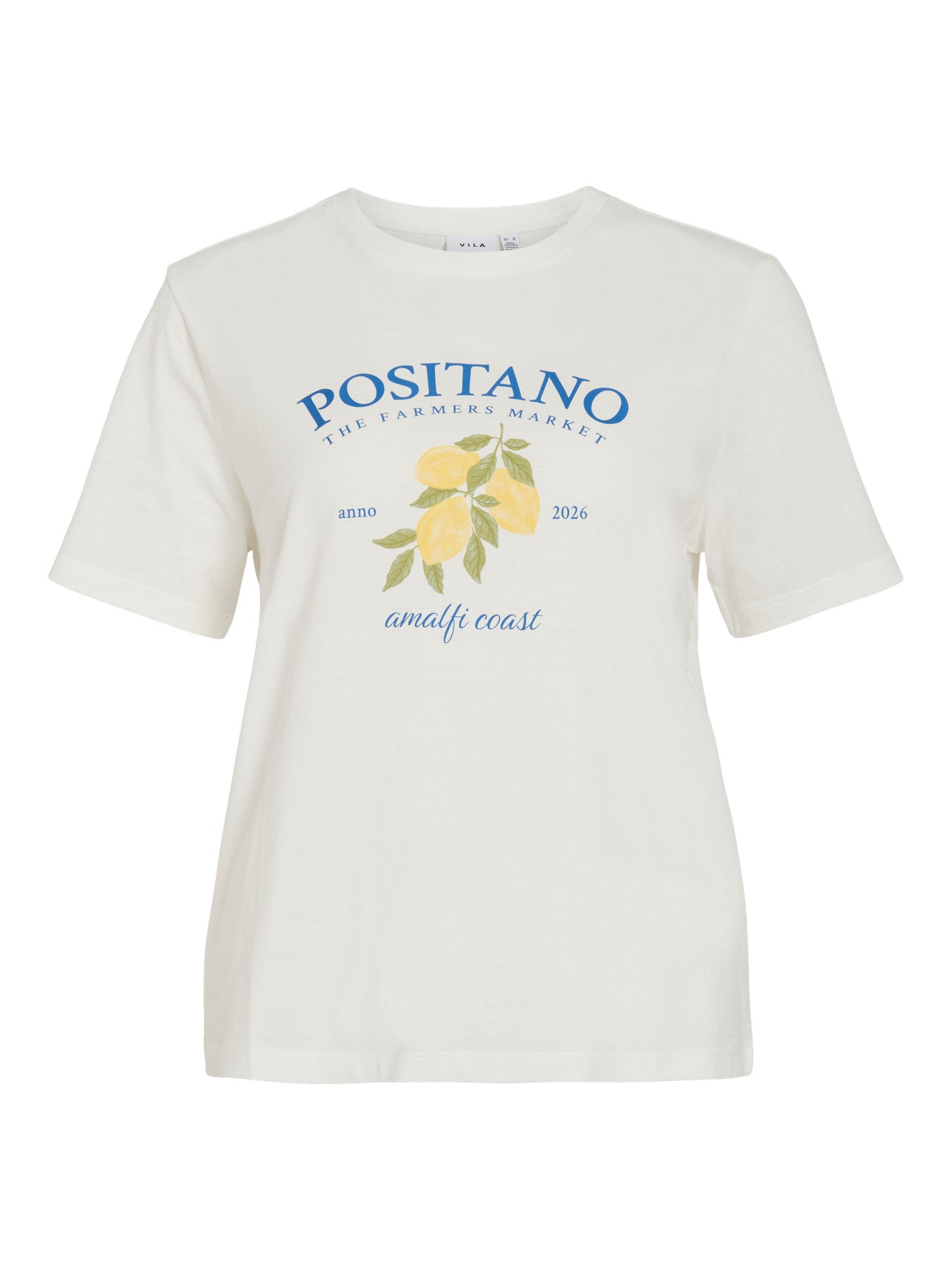 Vila T-Shirt VISYBILLA O-NECK S/S LEMON TOP/PB - Snow White POSITANO VICTORIA BLUE
