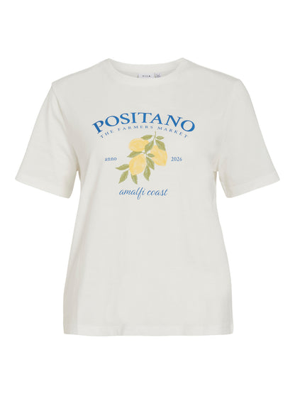 Vila T-Shirt VISYBILLA O-NECK S/S LEMON TOP/PB - Snow White POSITANO VICTORIA BLUE