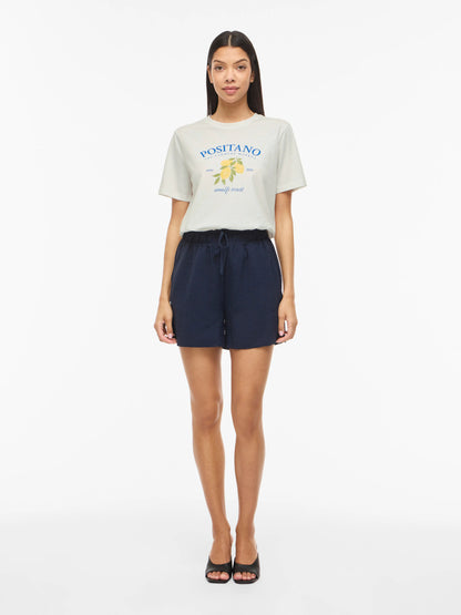 Vila T-Shirt VISYBILLA O-NECK S/S LEMON TOP/PB - Snow White POSITANO VICTORIA BLUE
