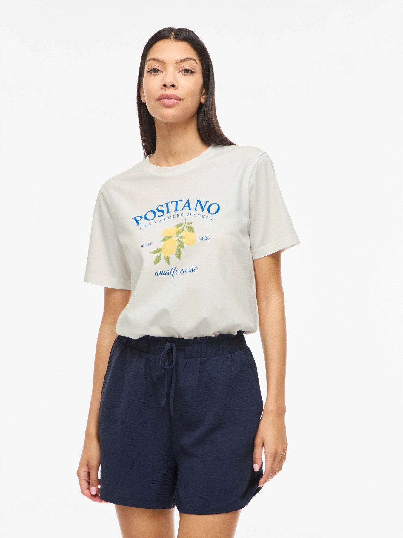 Vila T-Shirt VISYBILLA O-NECK S/S LEMON TOP/PB - Snow White POSITANO VICTORIA BLUE