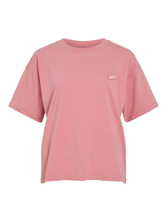 Vila T-Shirt VINORANI PATCH O-NECK S/S T-SHIRT - Mauveglow EMB SNOW WHITE
