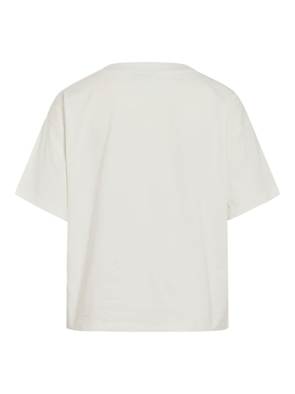 Vila T-Shirt VINORANI PATCH O-NECK S/S T-SHIRT - Snow White EMB MAUVEGLOW