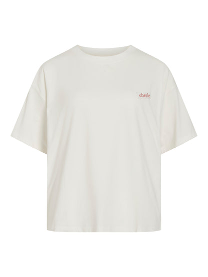 Vila T-Shirt VINORANI PATCH O-NECK S/S T-SHIRT - Snow White EMB MAUVEGLOW