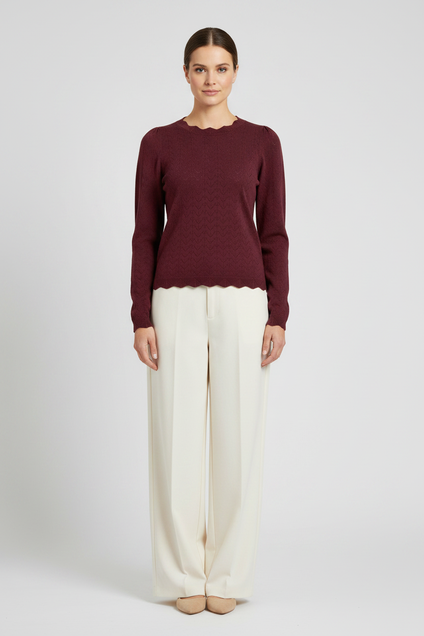 Vila Strickshirt Rundhals Langarm Strick Top Port Royale