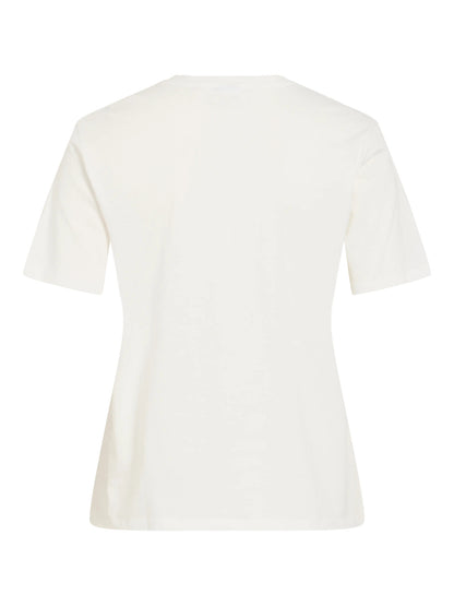 Vila Top Viangala Kurzarm Printed T-Shirt - Snow White PINK FLOWER