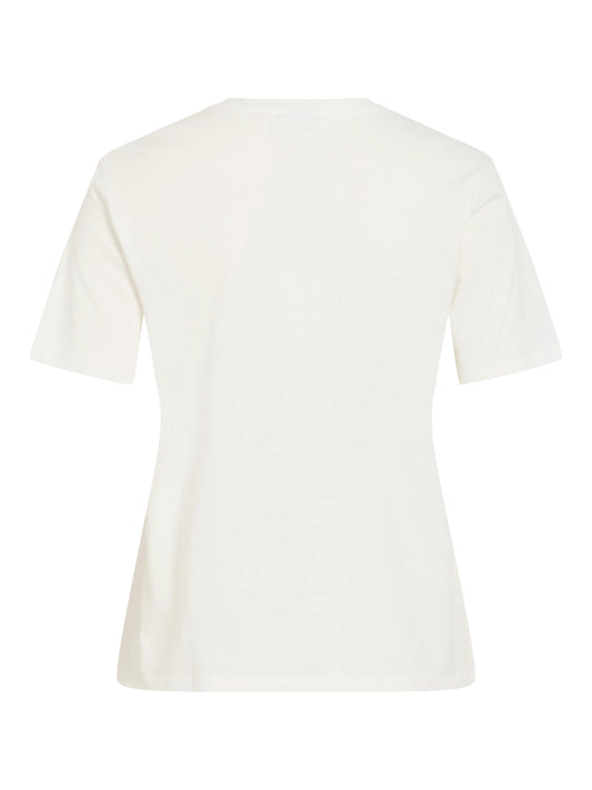 Vila Top Viangala Kurzarm Printed T-Shirt - Snow White PINK FLOWER
