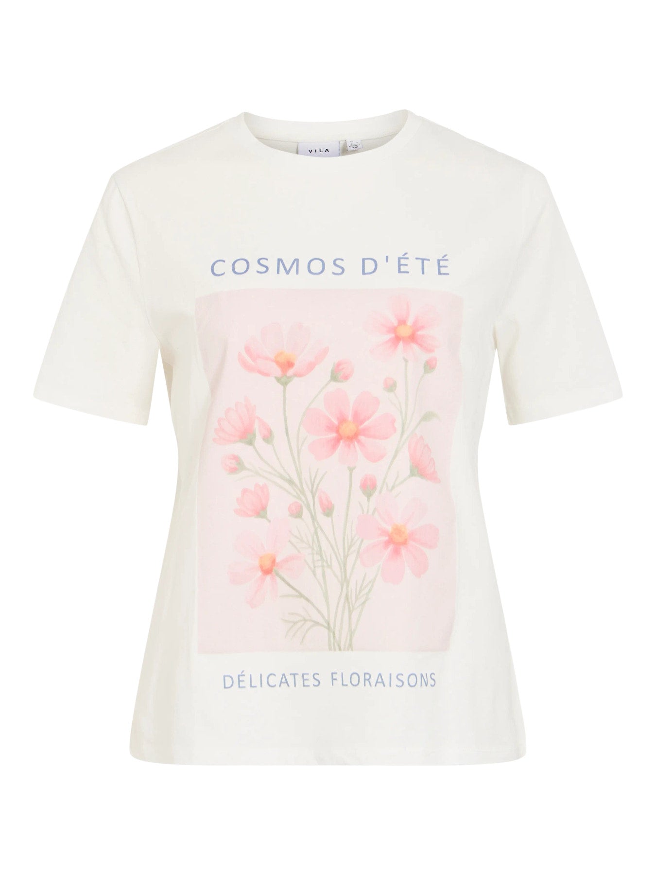 Vila Top Viangala Kurzarm Printed T-Shirt - Snow White PINK FLOWER