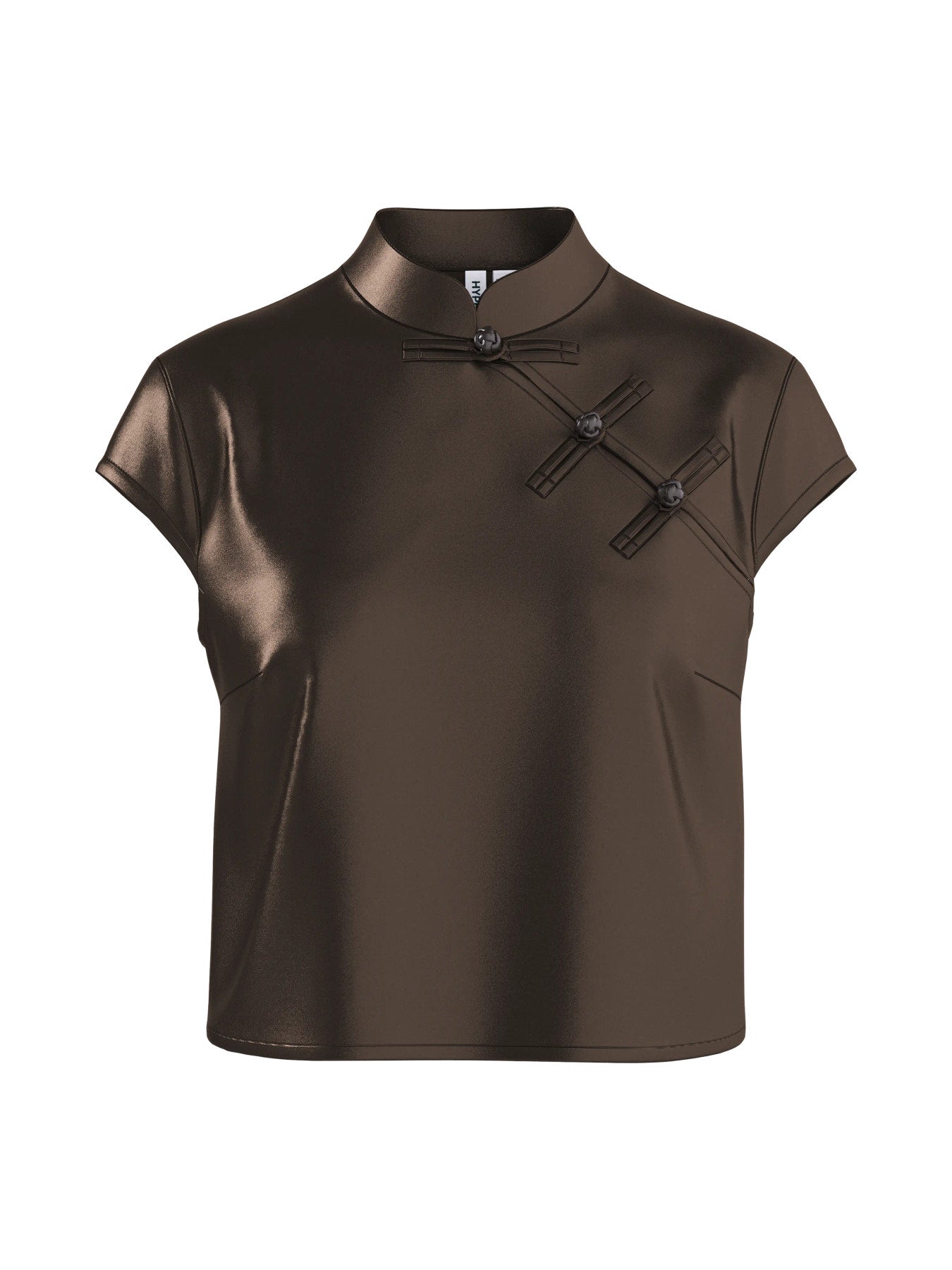 Hypedrop Satin-Top mit Stehkragen Gemma in Braun