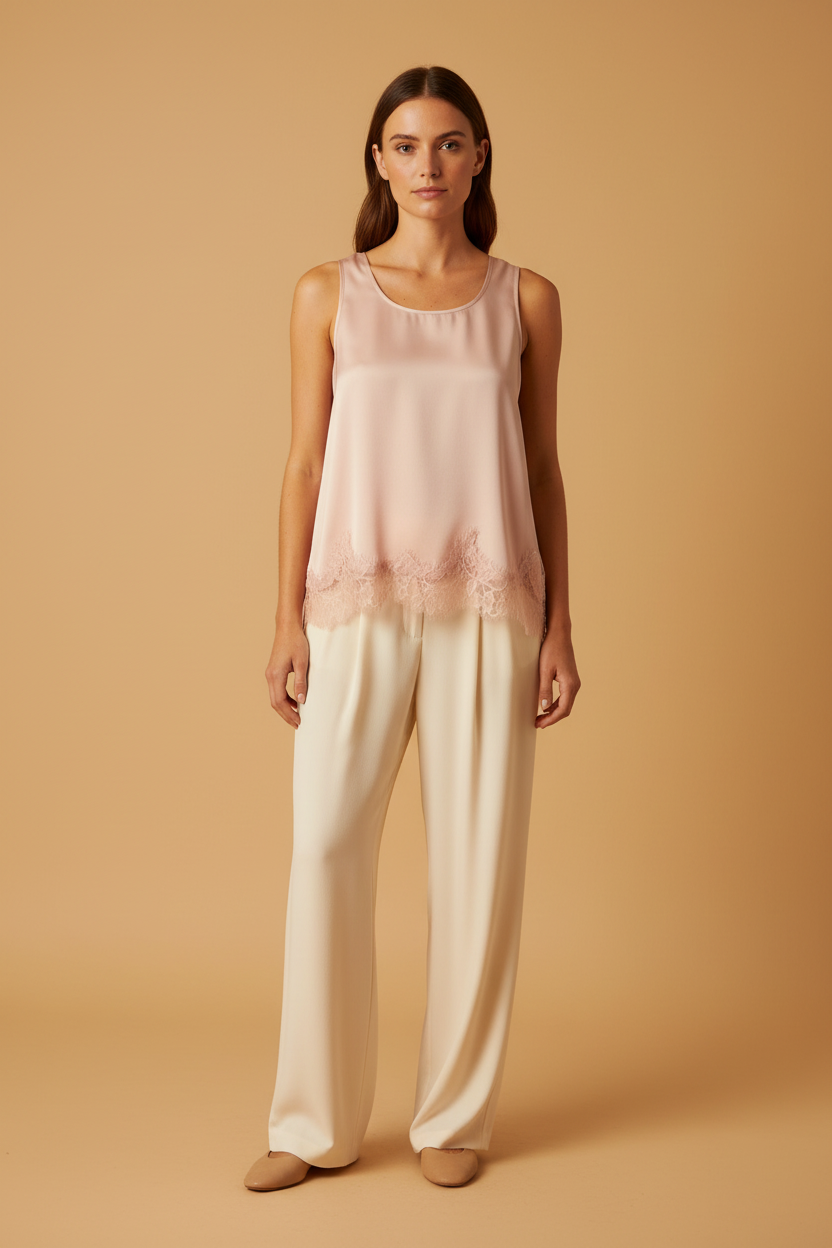 Rich & Royal Top Satin Lace Powder Rosé – Romantisches Damen Top