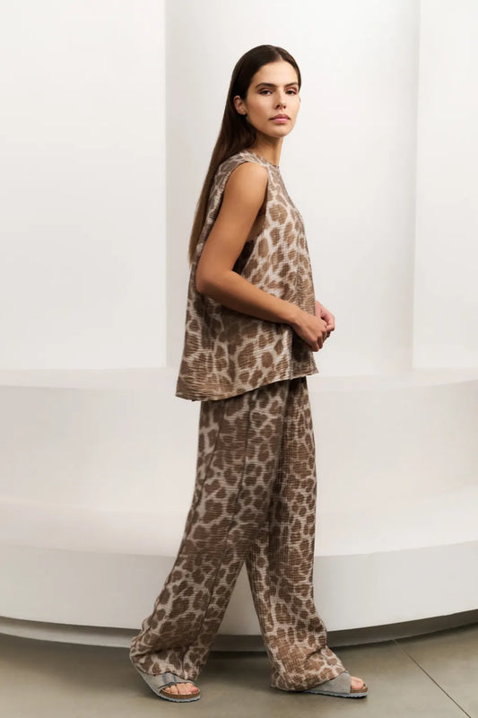 Yaya Hose mit weitem Bein Milk Brown Dessin