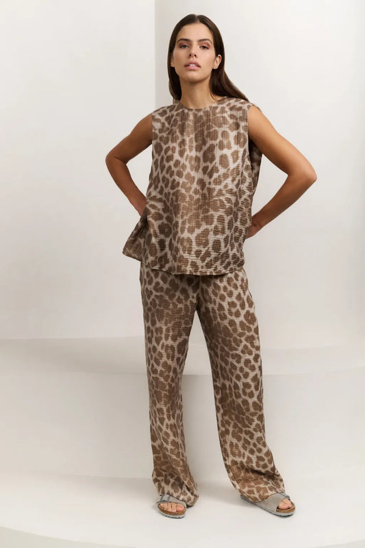 Yaya Hose mit weitem Bein Milk Brown Dessin