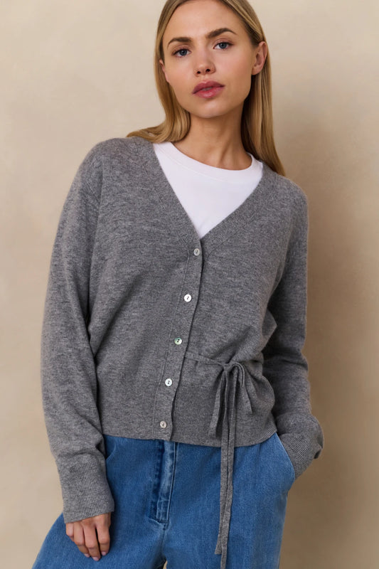 Yaya Cardigan mit V-Ausschnitt Medium Grey Melange