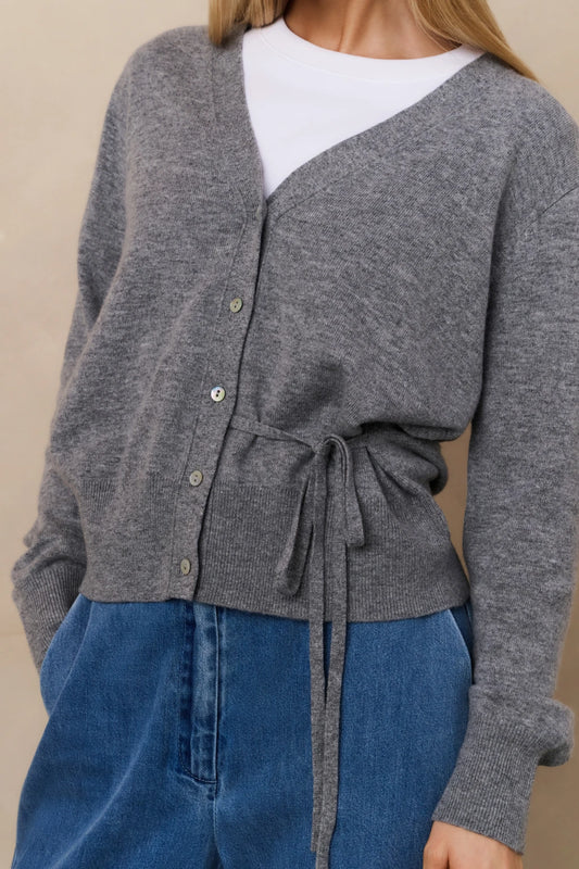Yaya Cardigan mit V-Ausschnitt Medium Grey Melange