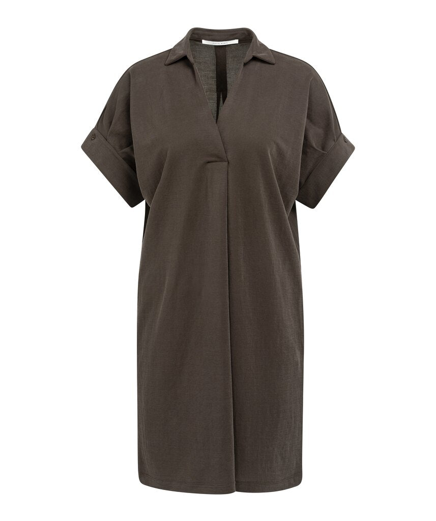 YAYA Jerseykleid mit plissierten kurzen Ärmeln AUBERGINE PURPLE
