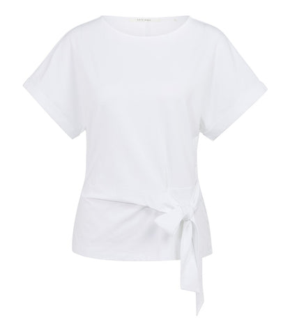 YAYA Top mit Rundhalsausschnitt und Knotendetail PURE WHITE