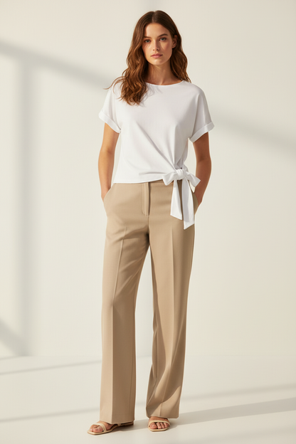 YAYA Top mit Rundhalsausschnitt und Knotendetail PURE WHITE