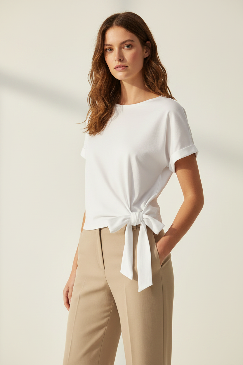YAYA Top mit Rundhalsausschnitt und Knotendetail PURE WHITE