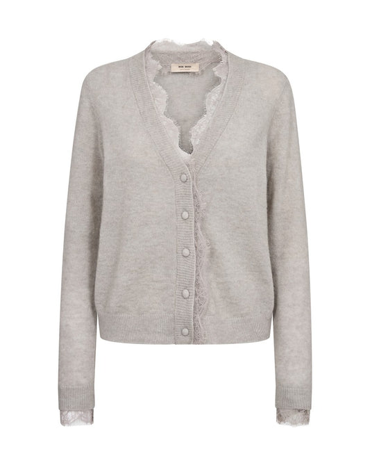 Mos Mosh Strickjacke Helmi Spitzenoptik Taubengrau