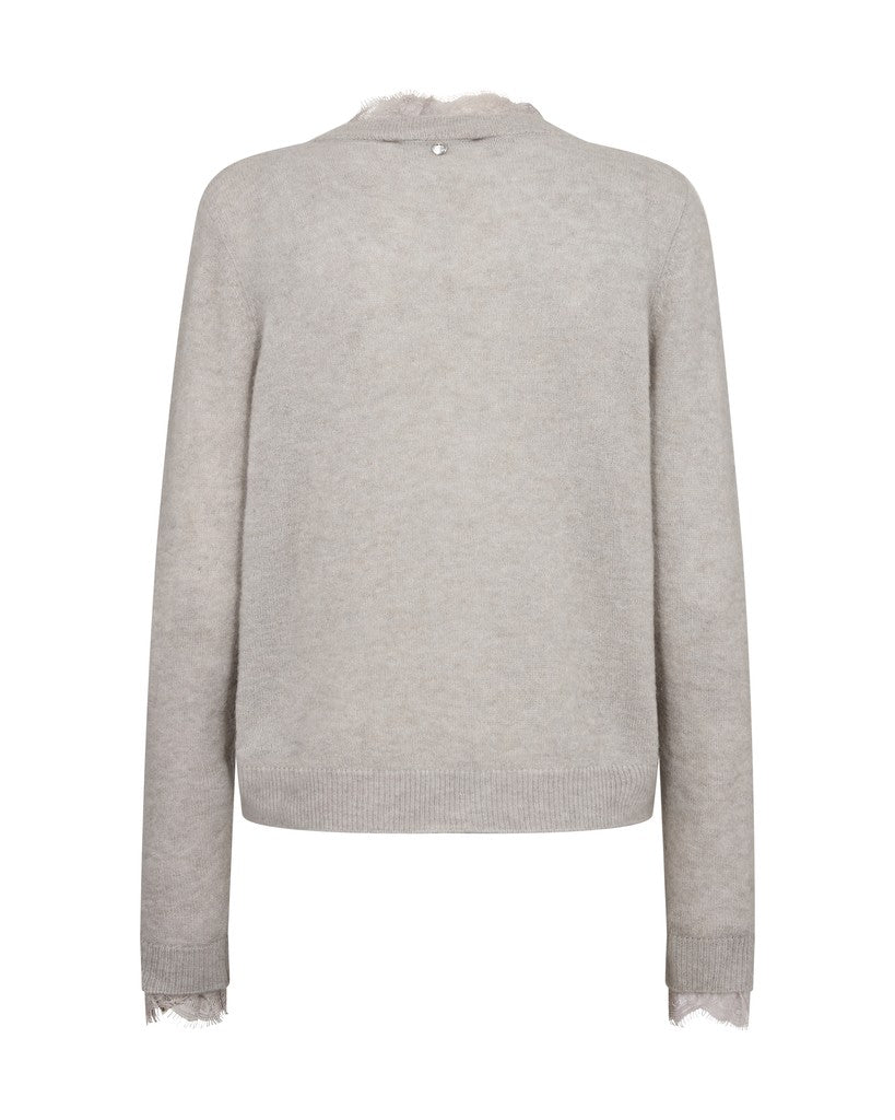 Mos Mosh Strickjacke Helmi Spitzenoptik Taubengrau