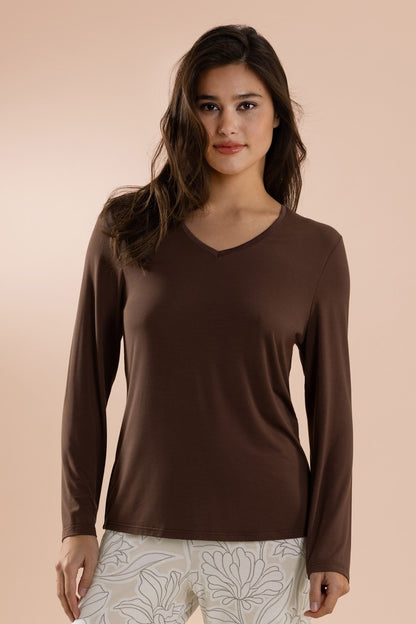 Nina von C. Langarm-Shirt Loungewear Modal Café Crème