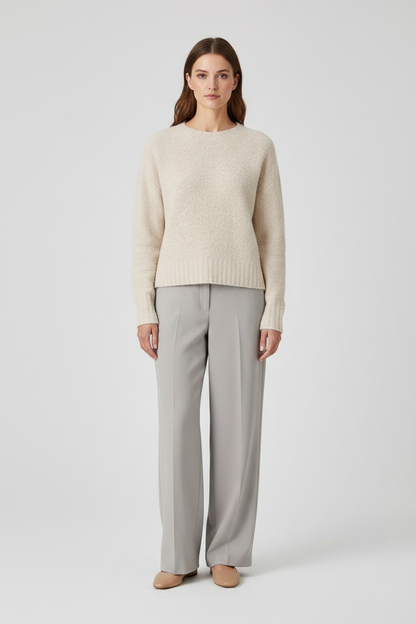 Rich & Royal Bouclé Pullover Crew Neck in Caffee Latte