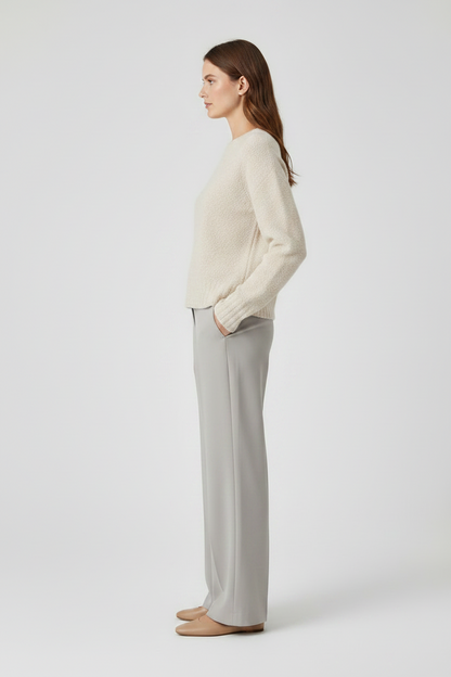 Rich & Royal Bouclé Pullover Crew Neck in Caffee Latte