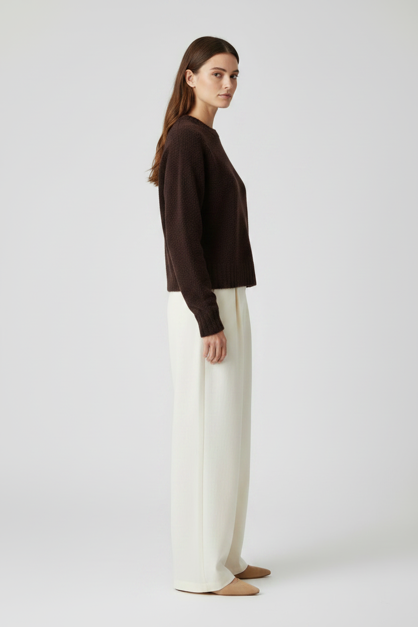Rich & Royal Bouclé Pullover Crew Neck in Chocolate Torte