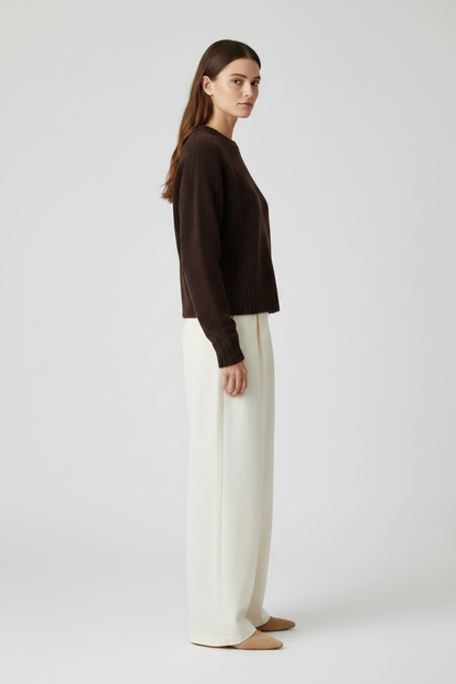 Rich & Royal Bouclé Pullover Crew Neck in Chocolate Torte