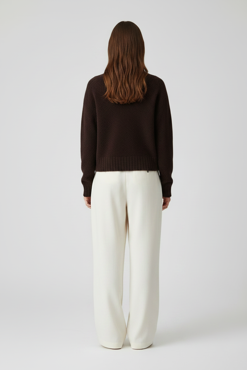 Rich & Royal Bouclé Pullover Crew Neck in Chocolate Torte