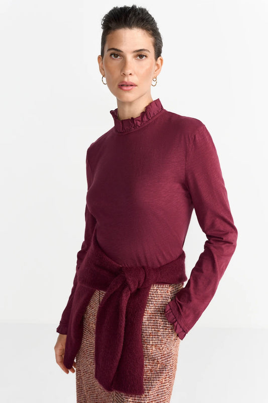 Rich & Royal Slub Frill Longsleeve Ruby Glow