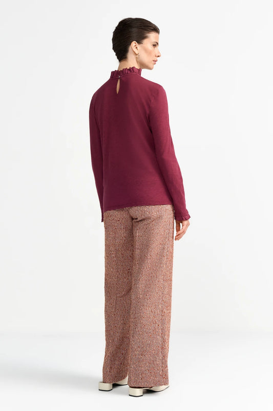Rich & Royal Slub Frill Longsleeve Ruby Glow