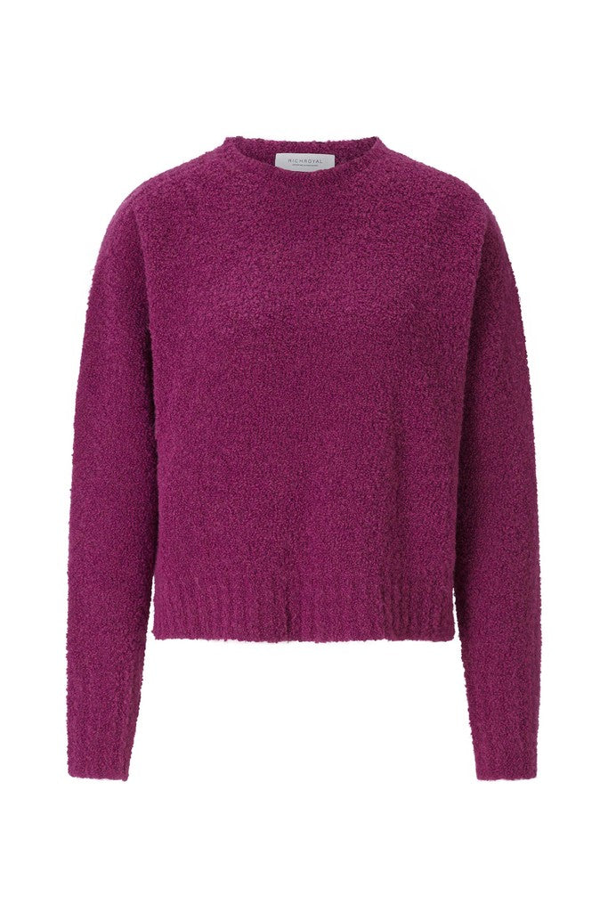 Rich & Royal Bouclé Pullover Crew Neck in Festive Fuchsia
