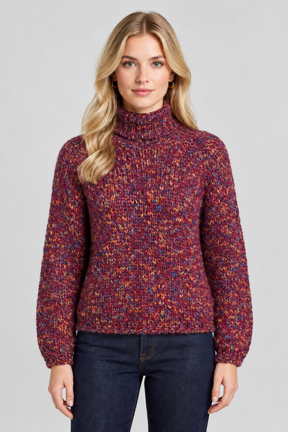 Rich & Royal Mehrfarbiger Pullover mit Stehkragen in Festive Fuchsia