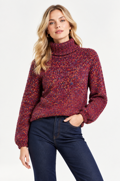 Rich & Royal Mehrfarbiger Pullover mit Stehkragen in Festive Fuchsia