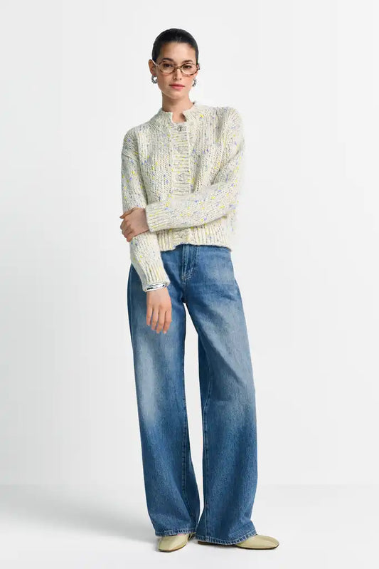 Rich Royal Boxy Neps Yarn Cardigan in der Farbe Urban LIme