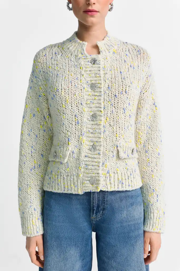 Rich Royal Boxy Neps Yarn Cardigan in der Farbe Urban LIme