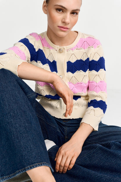 Rich & Royal Striped Cardigan Ajour