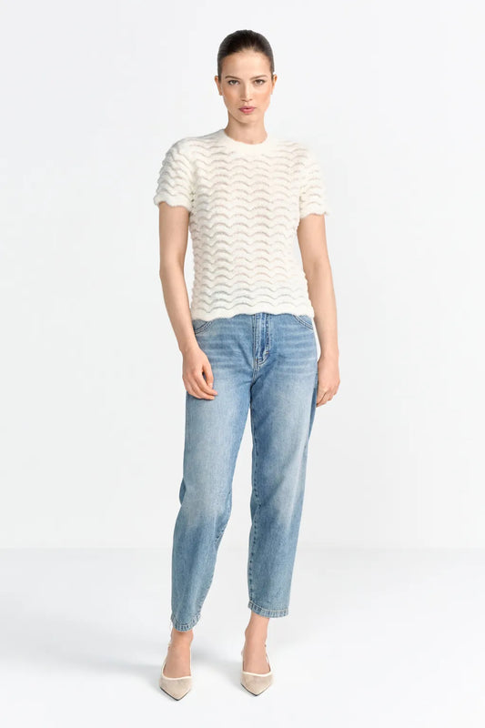 Rich & Royal Kurzarm-Pullover Pearl White